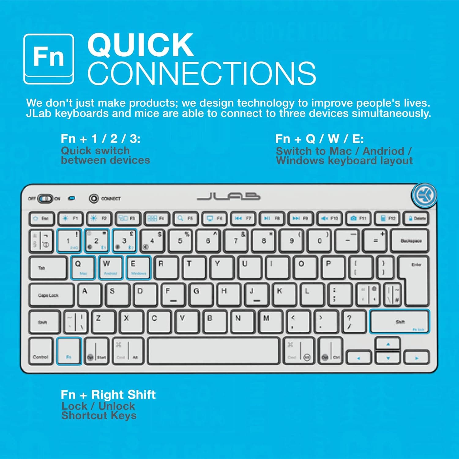 Buy JLab,JLab Go Wireless Keyboard - Small Bluetooth Keyboard with 2.4G USB Connectivity, Multi Device Quiet Portable Keyboard for iPad/iPad Mini/Tablet/PC/Laptop/Android/Apple Mac, Flat Compact Design - Gadcet UK | UK | London | Scotland | Wales| Near Me | Cheap | Pay In 3 | Keyboards